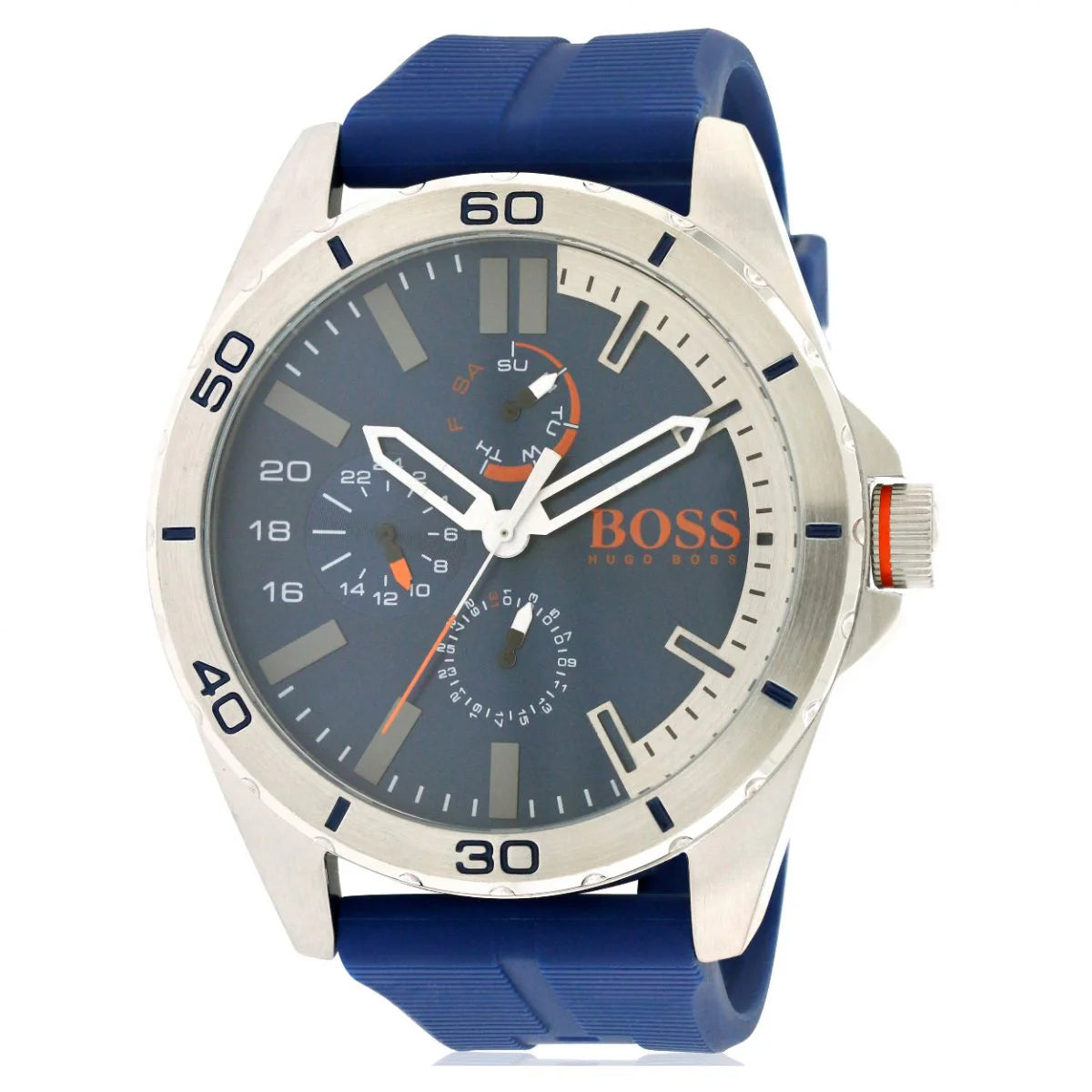 Hugo Boss Montre En Caoutchouc Bleu Orange 1513291 Pour Homme